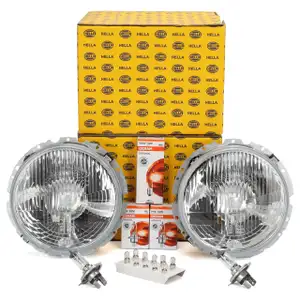 2x HELLA HALOGEN H4 Scheinwerfer + Leuchtmittel für VW Golf 1 Käfer ab 08.1973 Bulli Caddy