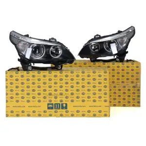 2x HELLA BI-XENON Hauptscheinwerfer + Stellmotor Set f&uuml;r BMW 5er E60 E61 bis 02.2005 li +