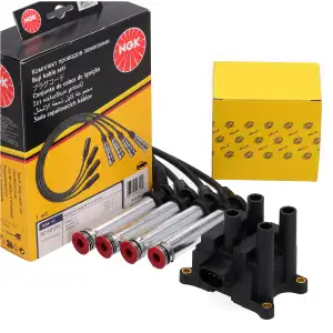 HELLA Z&uuml;ndspule + NGK Kabelsatz f&uuml;r FORD Fiesta 5 1.3 60/69 PS Ka RB_ 1.3i 1.6i 70/95 PS