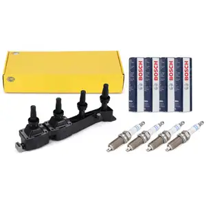 HELLA Zündmodul + 4x BOSCH Zündkerze für PSA Berlingo C2 C3 C4 206 207 307 Partner 1.6