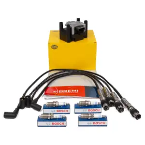 HELLA Z&uuml;ndspule + BREMI Z&uuml;ndkabelsatz + 4x BOSCH Z&uuml;ndkerze f&uuml;r VW Lupo 1.0 1.4 ab 10.1998
