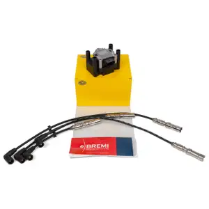 HELLA Zündspule + BREMI Zündkabelsatz für VW Golf 4 Bora AUDI A3 8L SKODA Octavia 1 1.6