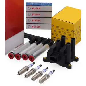 HELLA Z&uuml;ndspule + HERTH+BUSS Kabelsatz + 4x BOSCH Z&uuml;ndkerze f&uuml;r FORD Fiesta 5 1.25 16V 1.3