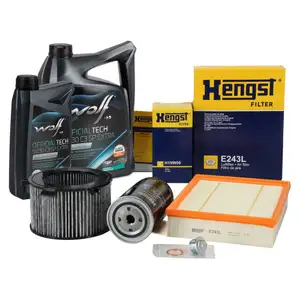 HENGST Filterset 3-tlg + 6L WOLF 5W30 C3 SP EXTRA f&uuml;r VW T4 2.5/TDI 2.4 D ab 09.1995