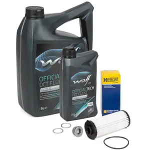 HENGST Getriebefilter Satz + 6L WOLF Getriebe&ouml;l AUDI SEAT SKODA VW DQ500 DQ400E