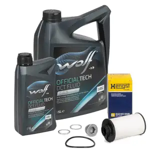 HENGST Getriebefilter Satz + 6L WOLF Getriebe&ouml;l AUDI SEAT SKODA VW 6-Gang DQ250