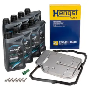 HENGST Getriebefilter Satz 7G-TRONIC 722.9 + 8L WOLF Getriebeöl für MERCEDES C-/E-Klasse