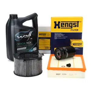 HENGST Filterset 3-tlg + 5L WOLF 5W30 C3 SP EXTRA f&uuml;r VW Transporter T4 2.0 ab 08.1999