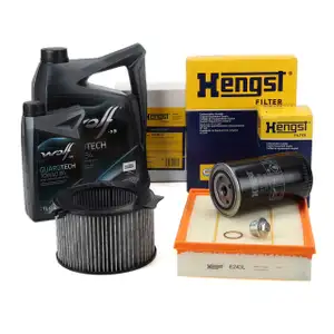 HENGST Filterset 3-tlg + 6L WOLF 10W40 Motor&ouml;l f&uuml;r VW Transporter T4 2.4D 2.5 / TDI