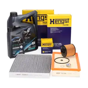 HENGST Filterset + 6L WOLF 0W20 LS-FE Motor&ouml;l f&uuml;r VOLVO XC40 T4 / T5 Plug-in Hybrid