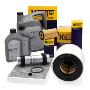 HENGST Filterset 4-tlg + 7L ORIGINAL 0W30 Motor&ouml;l f&uuml;r AUDI A4 B9 A5 F5 Q5 FY 3.0/45/50 TDI