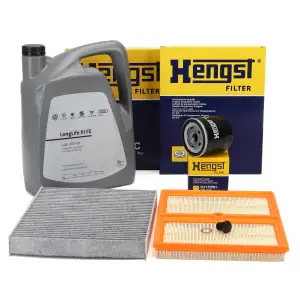HENGST Filterset + 5L ORIGINAL 0W30 Motor&ouml;l f&uuml;r VW Polo 5 8X Ibiza 4 Fabia 3 Rapid 1.0 TSI