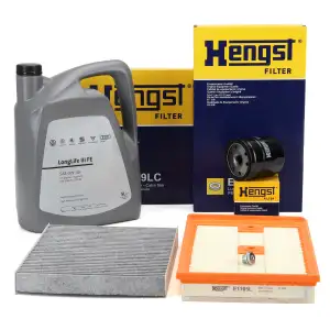 HENGST Filterset 3-tlg + 5L ORIGINAL 0W30 Motor&ouml;l f&uuml;r VW Polo 5 8X Ibiza 4 Fabia 3 1.4 TDI