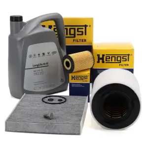 HENGST Filterset 3-tlg + 5L ORIGINAL 0W30 Motor&ouml;l f&uuml;r AUDI 8X Ibiza 4 Fabia 2 1.6 TDI