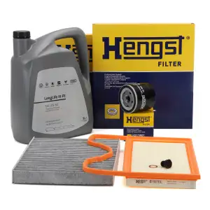 HENGST Filterset + 5L ORIGINAL 0W30 Motor&ouml;l f&uuml;r VW Polo 5 SEAT Ibiza 4 Fabia 3 1.0 60/75