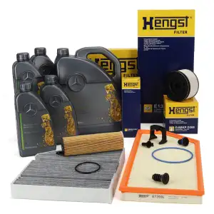 HENGST Filterset 4-tlg + 9L ORIGINAL 5W30 f&uuml;r MB 229.52 Motor&ouml;l MERCEDES W213 C257 OM656