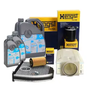 HENGST Filterset 4-tlg + 7L ORIGINAL 5W30 MB 229.51 Motor&ouml;l MERCEDES W204 W212 X204 OM651