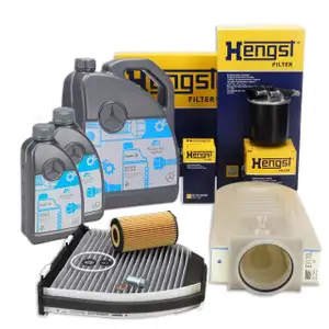 HENGST Filterset 4-tlg + 7L ORIGINAL 5W30 MB 229.51 Motor&ouml;l MERCEDES W204 W212 X204 OM651