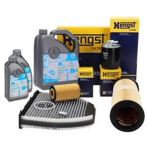 HENGST Filterset 4-tlg + 7L ORIGINAL 5W30 MB 229.51 Motor&ouml;l MERCEDES W204 S204 CDI OM646