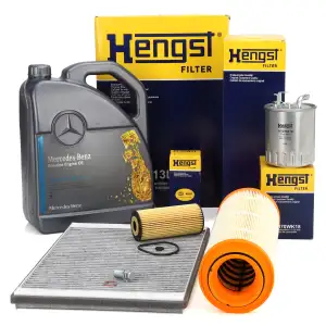 HENGST Filterset 4-tlg + 5L ORIGINAL 5W40 f&uuml;r MB 229.5 MERCEDES W168 Vaneo OM668 Motor-Nr.