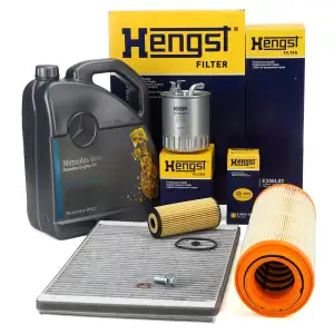 HENGST Filterset 4-tlg + 5L ORIGINAL 5W40 f&uuml;r MB 229.5 MERCEDES W168 Vaneo OM668 bis Motor