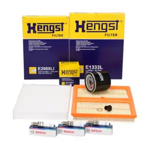 HENGST Filterset Filterpaket + 3x BOSCH Z&uuml;ndkerze f&uuml;r VW Up 1.0 TSI / GTI 90/115 PS