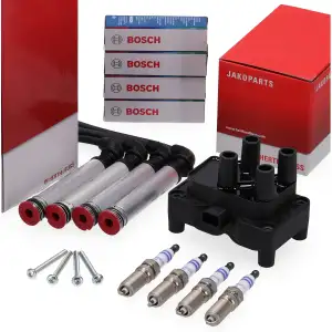 HERTH+BUSS Z&uuml;ndspule + Kabelsatz + 4x BOSCH Z&uuml;ndkerze f&uuml;r FORD Fiesta 5 1.25 16V 1.3