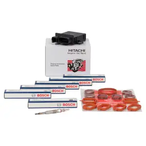 HITACHI ASTEMO Steuergerät Glühzeit + 6x BOSCH Glühkerze + ELRING Dichtungen für BMW M57