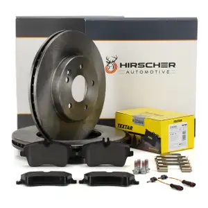 HIRSCHER Bremsscheiben + TEXTAR Bremsbeläge + Sensor für MERCEDES W203 C209 vorne