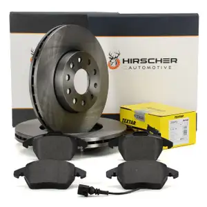 HIRSCHER Bremsscheiben + TEXTAR Beläge + Sensor für VW Golf 5 6 Touran 1T1-3 AUDI 8P vorne