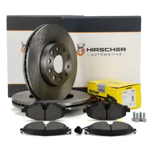 HIRSCHER Bremsscheiben + TEXTAR Bel&auml;ge + Sensor f&uuml;r VW Golf 7 T-Roc AUDI A3 8V 8Y Q2 vorne