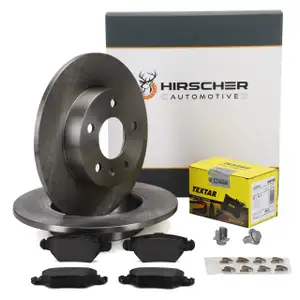HIRSCHER Bremsscheiben + TEXTAR Bremsbel&auml;ge f&uuml;r OPEL Astra G A 5-Loch mit ABS hinten