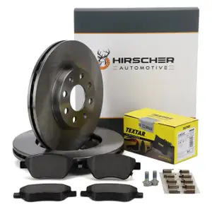 HIRSCHER Bremsscheiben + TEXTAR Bel&auml;ge f&uuml;r OPEL Adam Zoll Corsa D 1.0-1.4 1.3 CDTI vorne