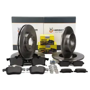 HIRSCHER Bremsscheiben + TEXTAR Bel&auml;ge f&uuml;r OPEL Astra G H Meriva A B A B vorne + hinten
