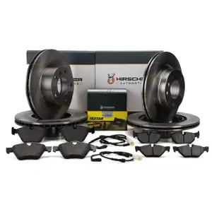 HIRSCHER Bremsscheiben + TEXTAR Bel&auml;ge Sensor f&uuml;r BMW E81 E87 bis 02.2010 vorne hinten