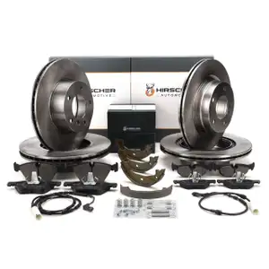 HIRSCHER Bremsscheiben Bel&auml;ge Sensor Bremsbacken f&uuml;r BMW E81 E87 bis 02.10 vorne hinten