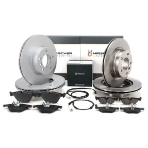 HIRSCHER Bremsscheiben + Bel&auml;ge + Sensor f&uuml;r BMW 325i 320d 03.10-04.11 vorne + hinten