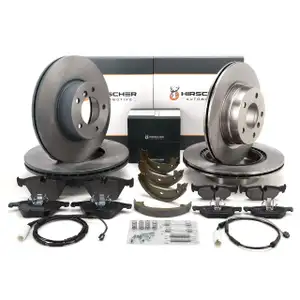 HIRSCHER Bremsscheiben Bel&auml;ge Sensor Bremsbacken f&uuml;r BMW E90-93 325i 04.2011 vorne hinten