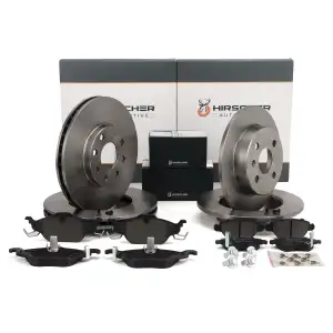 HIRSCHER Bremsscheiben + Bel&auml;ge f&uuml;r OPEL Astra G ohne ABS 4-Loch BOSCH vorne + hinten