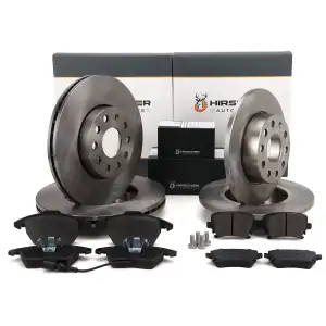 HIRSCHER Bremsscheiben + Bel&auml;ge + Sensor f&uuml;r VW Golf 6 Variant 8P Octavia 2 vorne + hinten