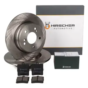 HIRSCHER Bremsscheiben + Bremsbeläge für MERCEDES W203 CL203 C209 ohne Sportpaket hinten