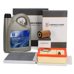 HIRSCHER Filterset + 5L ORIGINAL 5W30 Motor&ouml;l dexos2 f&uuml;r OPEL Corsa D E 1.4 1.6 OPC