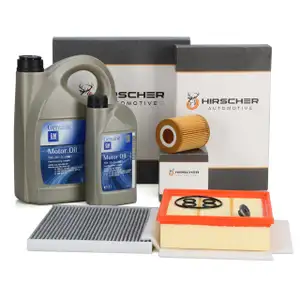 HIRSCHER Filterset 3-tlg + 6L ORIGINAL 5W30 Motor&ouml;l dexos2 f&uuml;r OPEL D 1.7 CDTI bis Fgst.