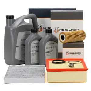 HIRSCHER Filterset + 7L ORIGINAL 0W30 Motor&ouml;l f&uuml;r AUDI A4 8E B7 3.2 FSI 255 PS bis Fgst.