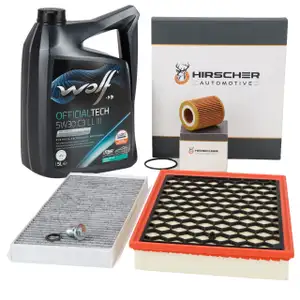 HIRSCHER Filterset 3-tlg + 5L WOLF 5W30 Motor&ouml;l f&uuml;r OPEL Signum CC Vectra C 1.9 CDTI