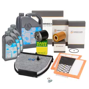 HIRSCHER Filterset 4-tlg + 8L ORIGINAL 5W30 Motor&ouml;l MERCEDES W204 S204 X204 OM642.961
