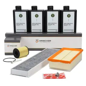HIRSCHER Filterset 3-tlg + 4L ORIGINAL 5W30 Motor&ouml;l f&uuml;r MINI R56 R55 One D/Cooper D 9HZ