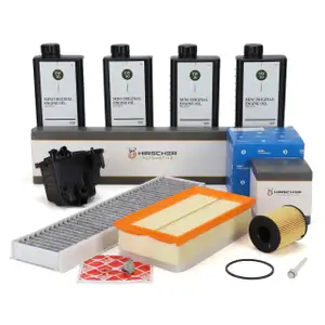 HIRSCHER Filterset 4-tlg + 4L ORIGINAL 5W30 Motor&ouml;l f&uuml;r MINI R56 R55 One D/Cooper D 9HZ