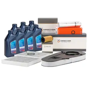 HIRSCHER Filterset 4-tlg + 7L ORIGINAL 5W30 Motor&ouml;l f&uuml;r BMW 5er F10 F11 518-530d N47 N57