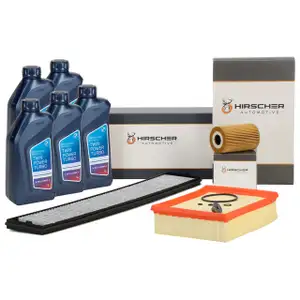 HIRSCHER Filterset + 5L ORIGINAL 5W30 Motor&ouml;l LL04 f&uuml;r BMW 3er 316/318i 105/116/118 M43